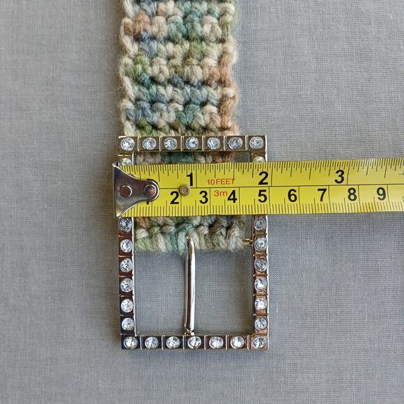 Alpine Sparkle Crochet Belt OS 45" handmade neutral pave buckle max- minimalist - Picture 8 of 13